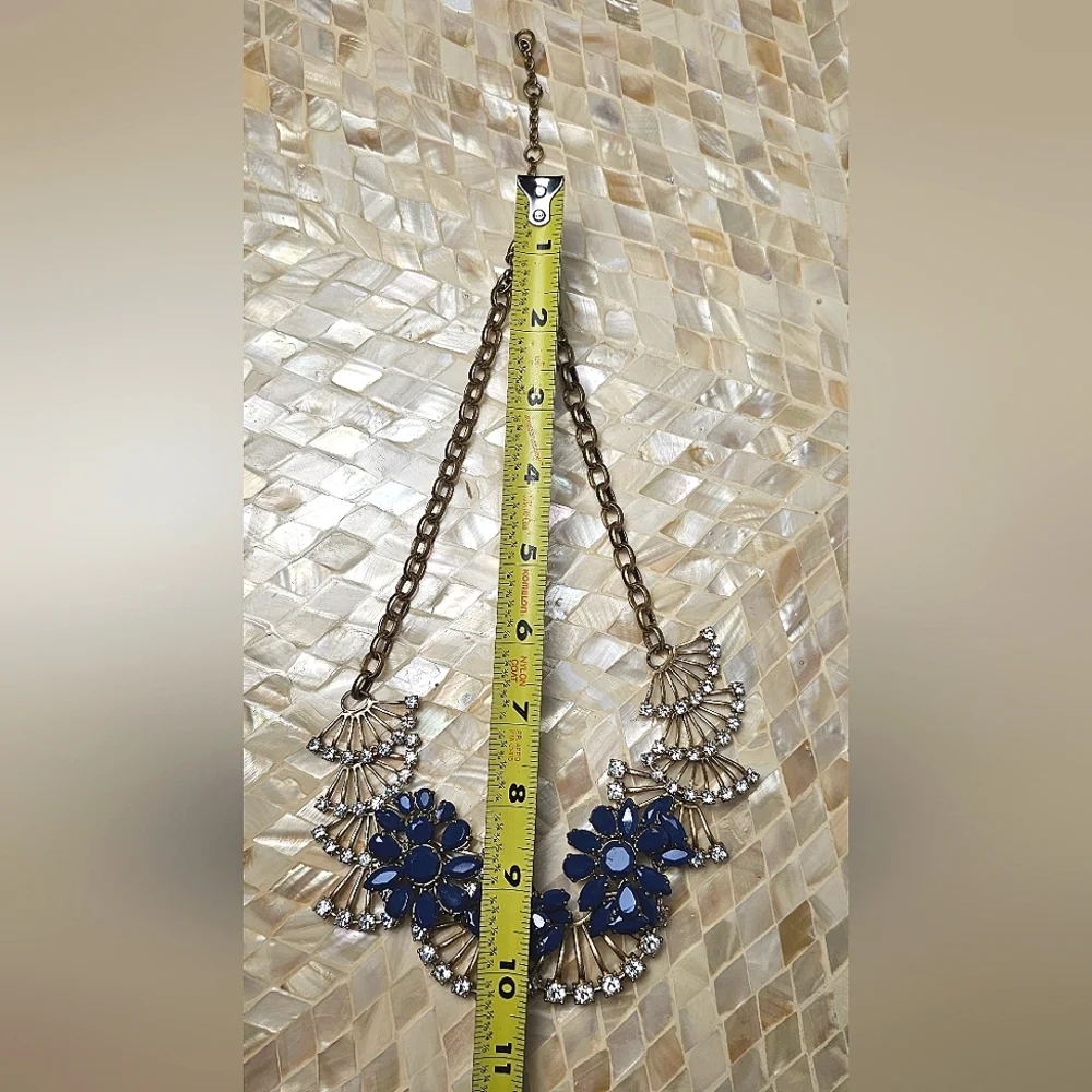 [J. CREW] Vintage Gold Tone Blue Stones Fan Crysral Gemstones Statement Necklace